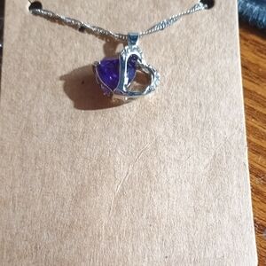 Silver Heart Pendant Necklace with Purple Stone